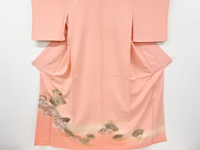 JAPANESE KIMONO / HOMONGI / SILK / MICHINAGADORI & FOLDING FAN & FLORAL CLASSICAL PATTERN